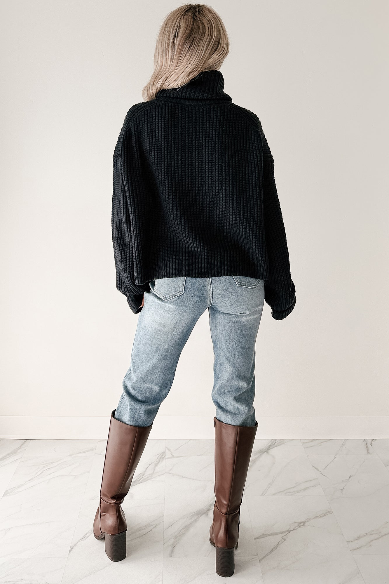 Tell Me Everything Cowl Neck Cargo Sweater (Dark Navy)